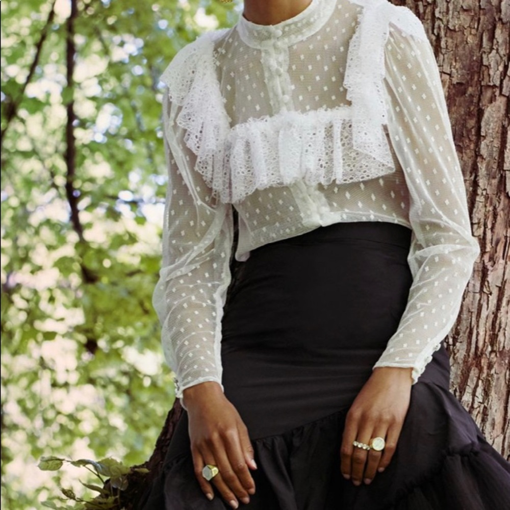Sandra MansourXH&M collab. White tulle lace shirt.